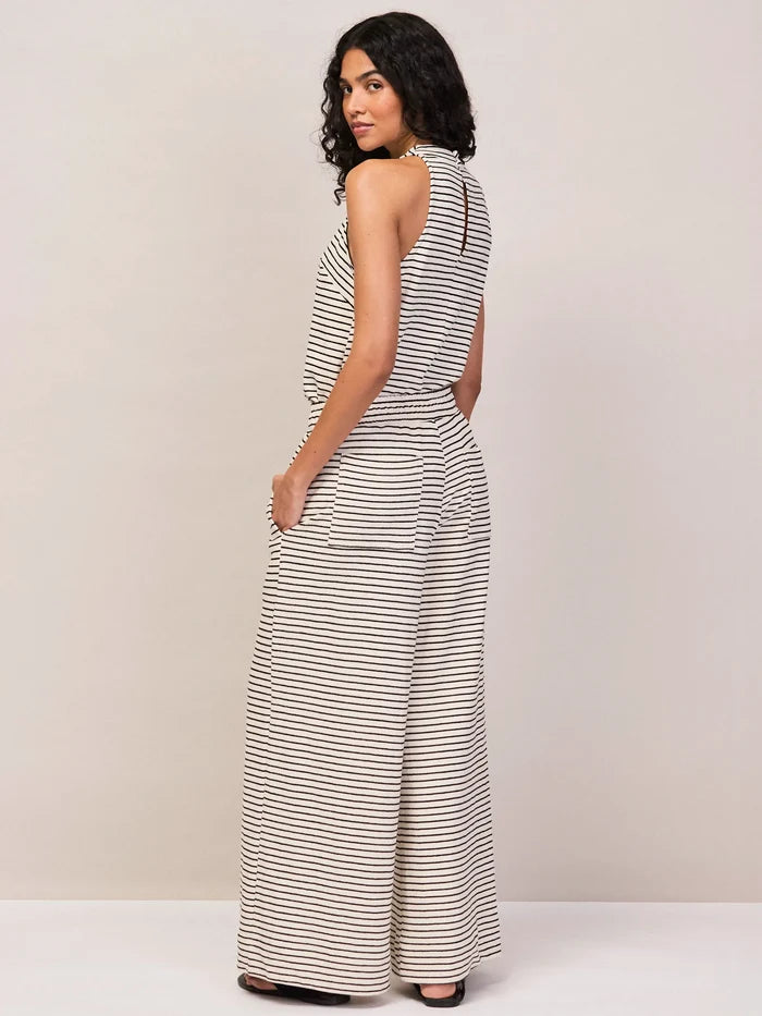 Black and White Stripe Cotton-Jersey Trousers