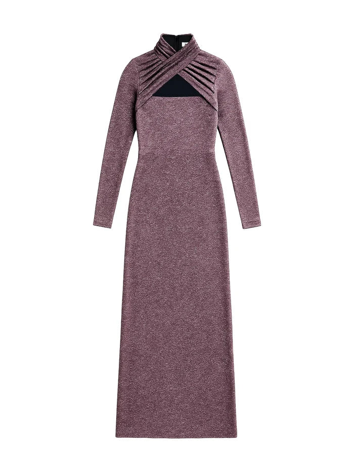 Petite Cameron Pink Sparkle Long-Sleeve Cut-Out Dress
