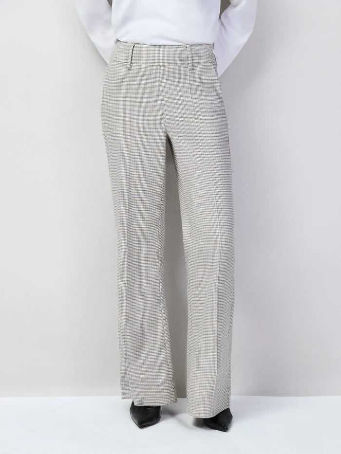 Petite Neutral Check Flare Trousers