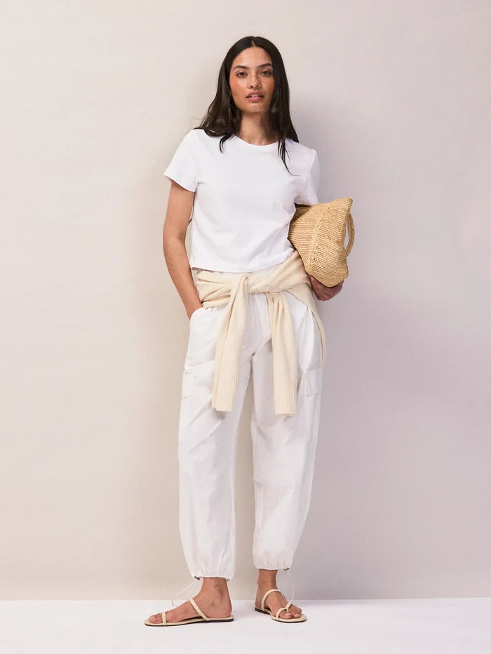 Petite White Cotton Drawstring Cuff Trousers