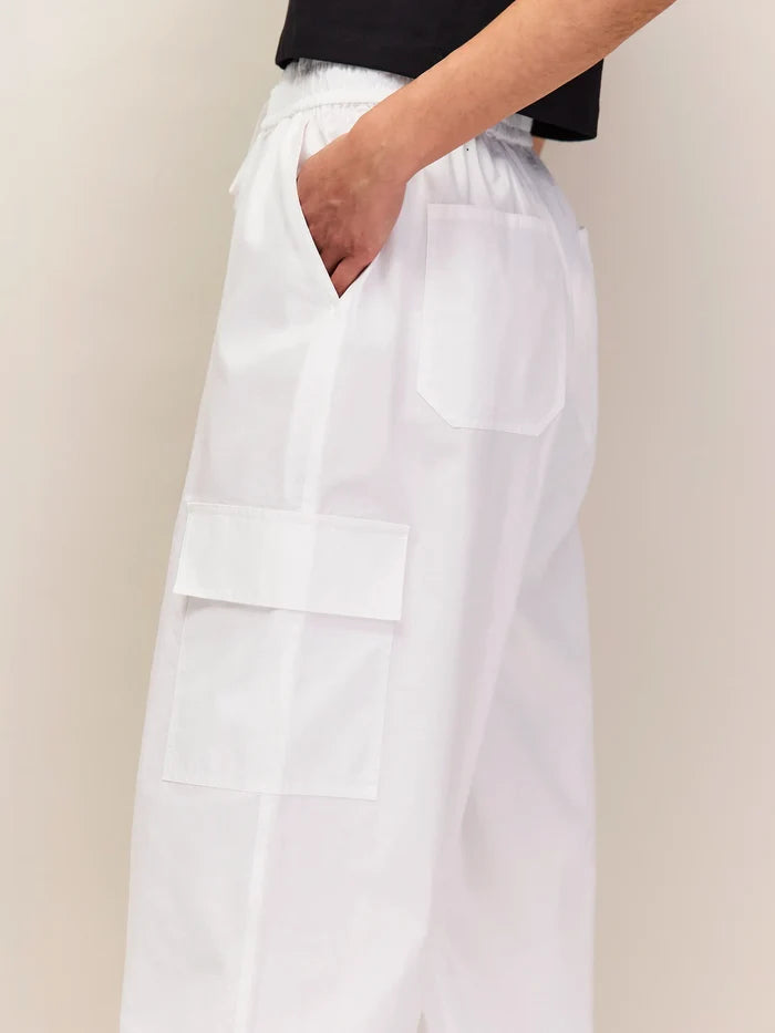 Petite White Cotton Drawstring Cuff Trousers
