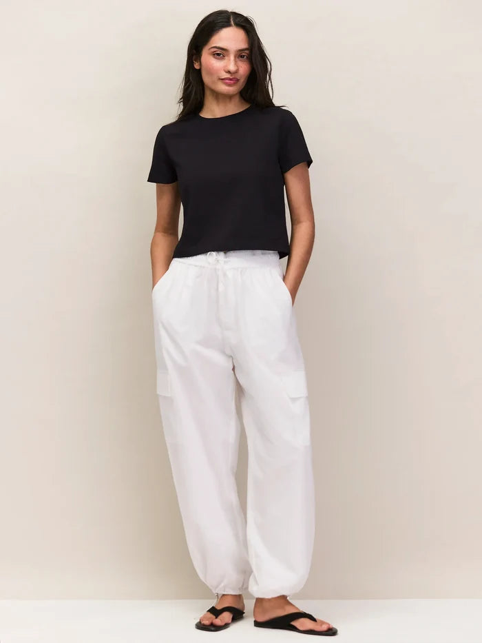 Petite White Cotton Drawstring Cuff Trousers