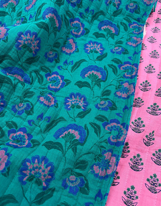 Petrol Garden Reversible Quilted Cotton Double Gauze Fabric