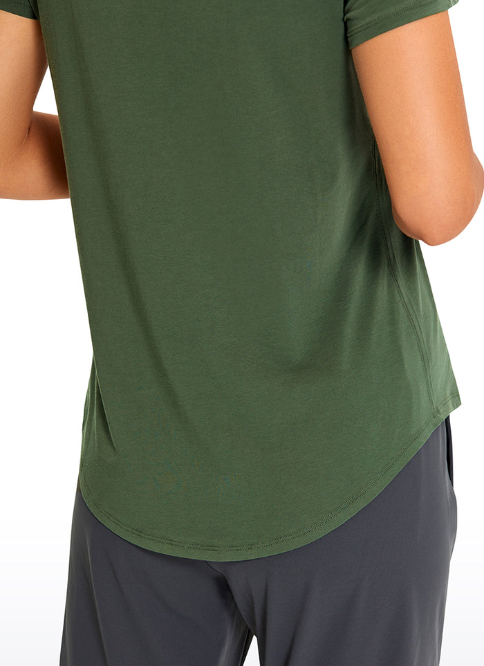 CRZ YOGA Women's Casual Relaxed Fit Shirts Pima Cotton Short Sleeves Grey Olive