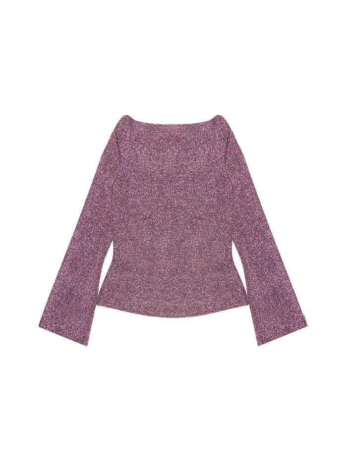 Pink Cowl-Neck Sparkle Jersey Top