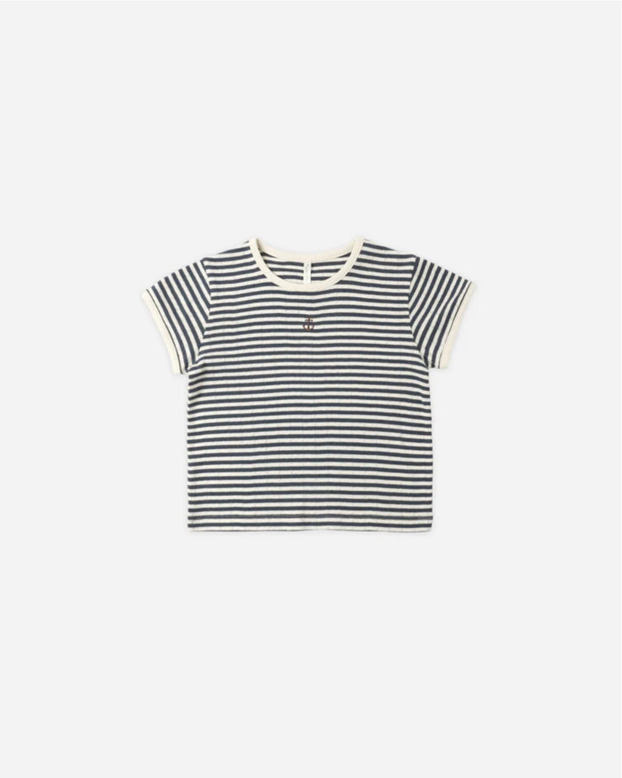 Pointelle Tee - Navy Stripe