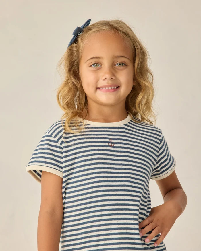 Pointelle Tee - Navy Stripe