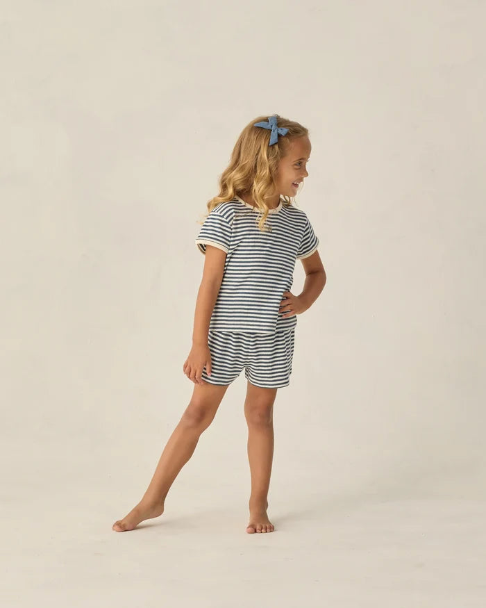 Pointelle Tee - Navy Stripe