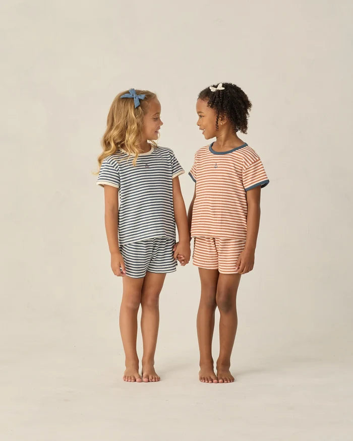Pointelle Tee - Navy Stripe