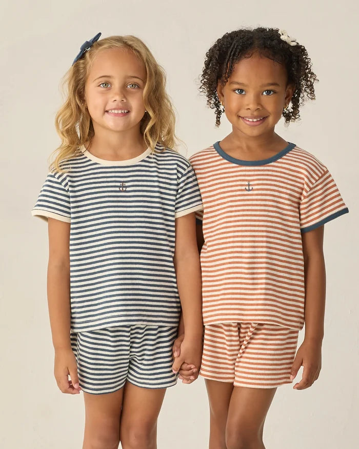 Pointelle Tee - Navy Stripe