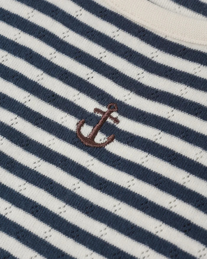 Pointelle Tee - Navy Stripe