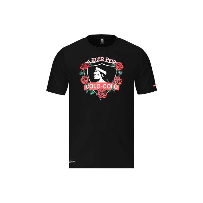 Polera Colo Colo Urbano Hombre Negro Rosas Amor Eterno