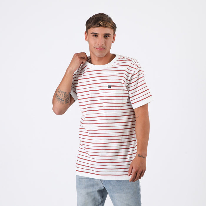 Polera Reef Men Stripe White Red