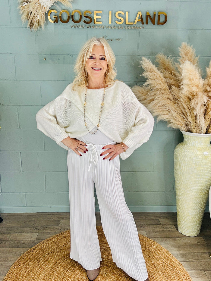 Polly Pleat Trousers White
