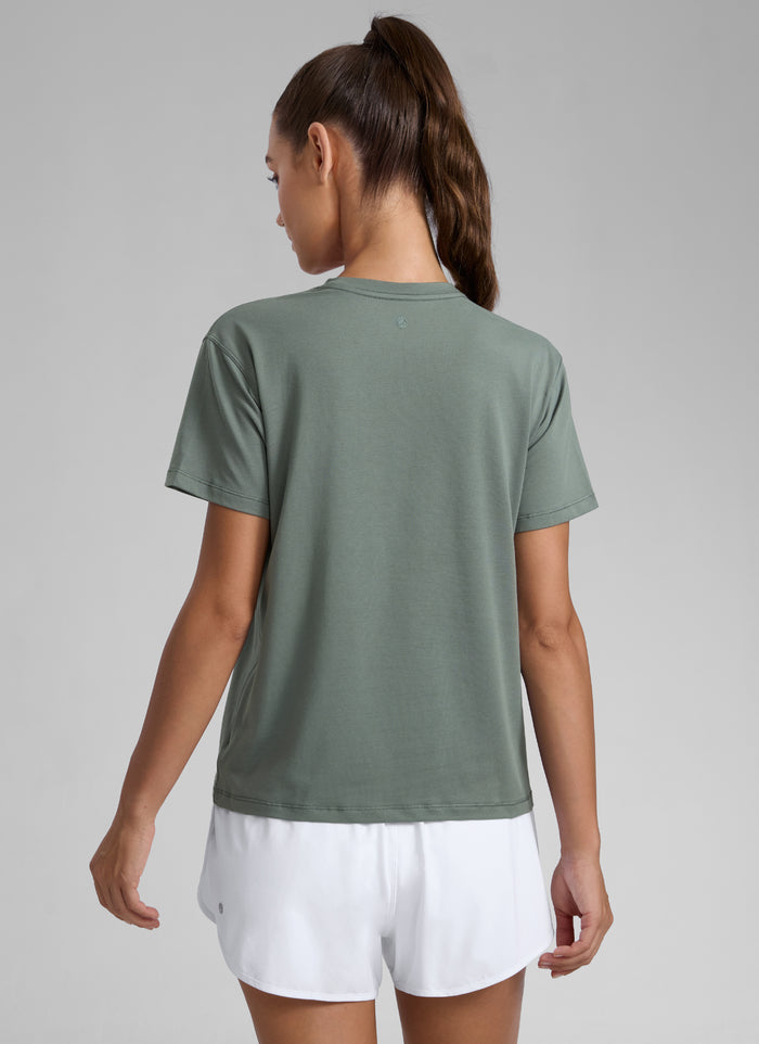 CRZ YOGA Women's Workout Casual Poly Cotton-Blend Short Sleeve Grey Sage