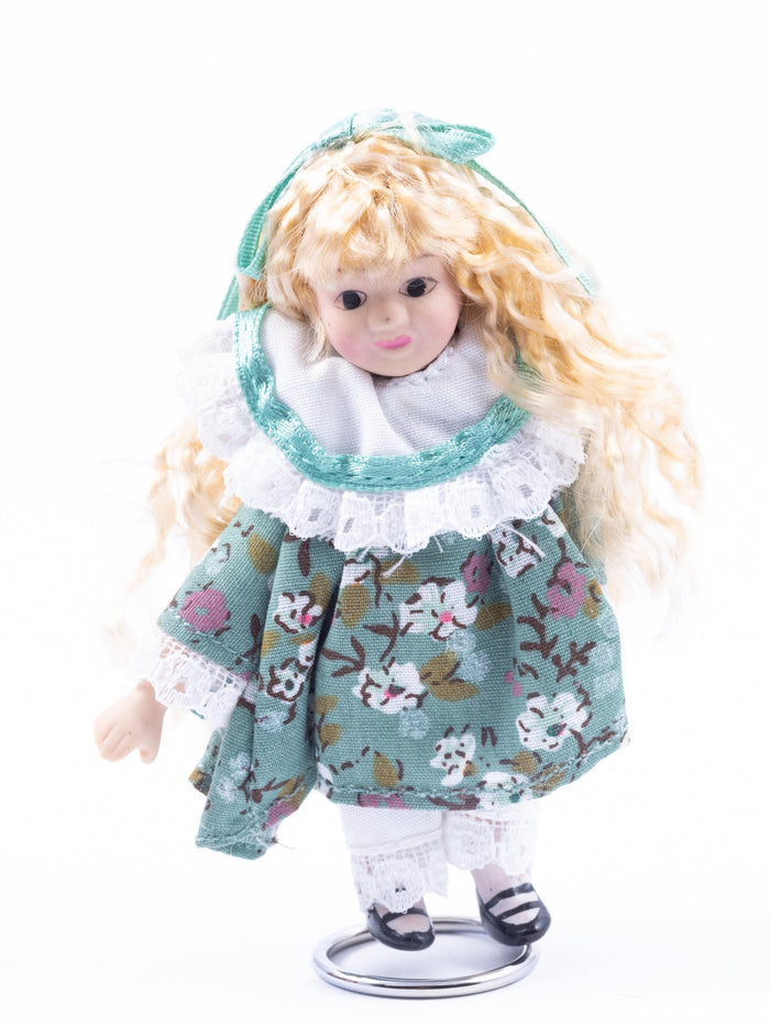 Porcelain Little Girl Doll with Blonde Curly Hair