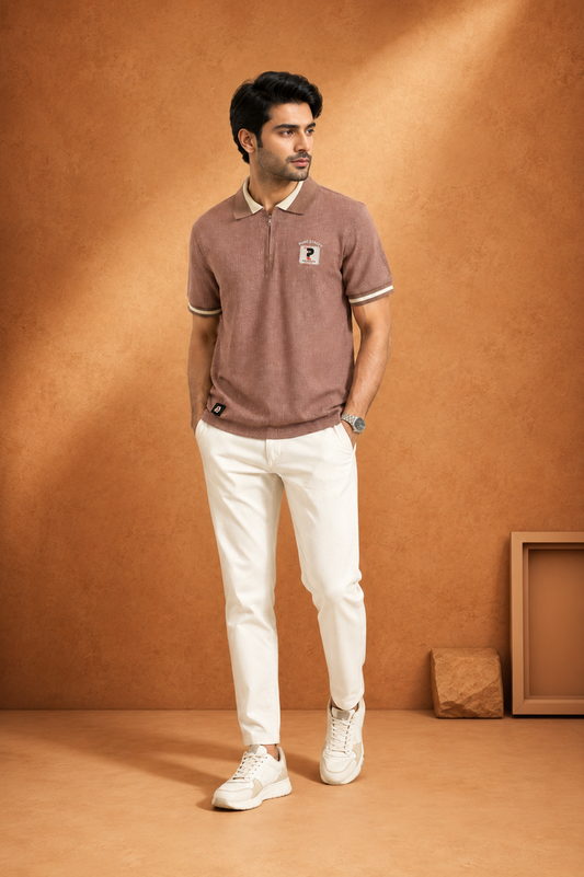 Pure Street Textured Zip Polo T-Shirt