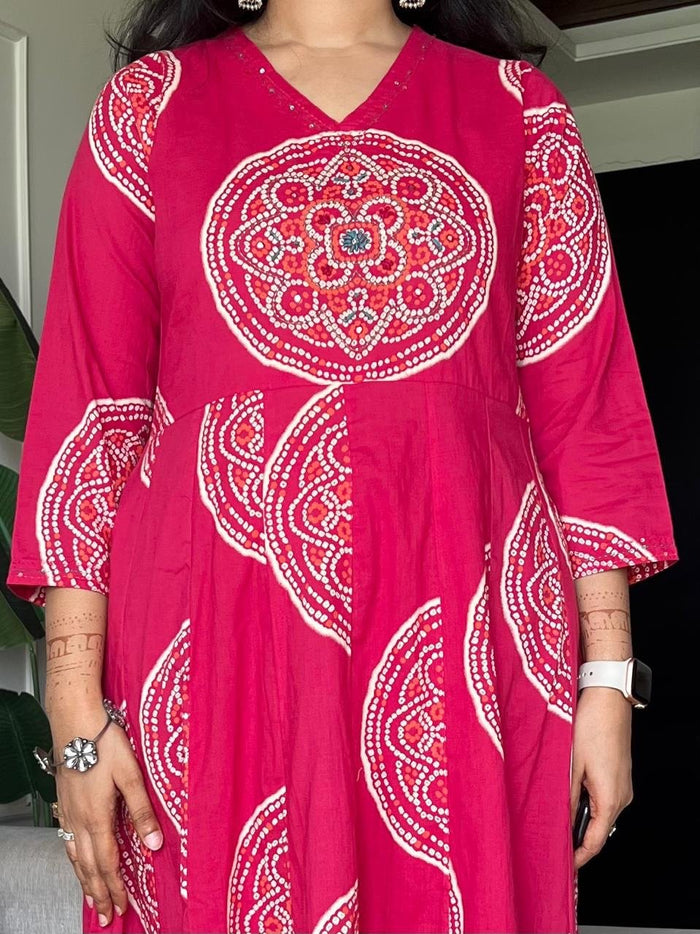 Raga Crushed Dupatta Anarkali Set- Pink