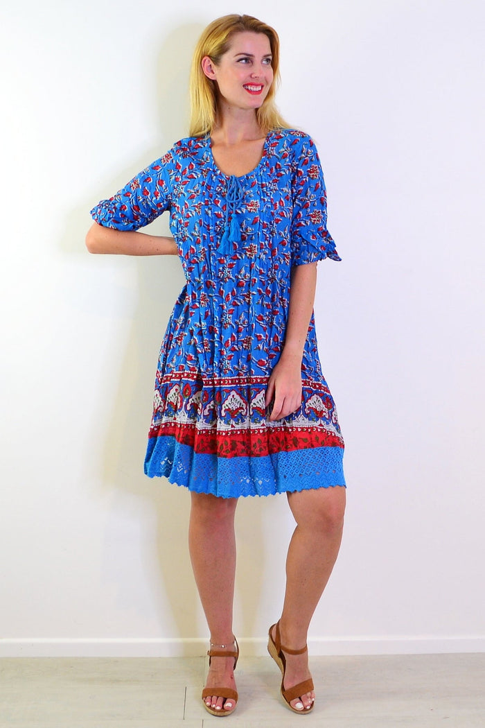 Red and blue boho tunic dress by One Summer featuring a relaxed fit and bohemian style, perfect for casual summer wear.