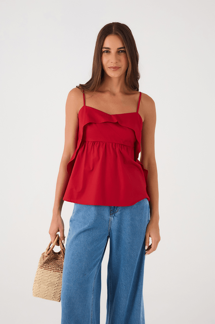 Red Encanto Layered Adjustable Straps Cotton Blouse_2