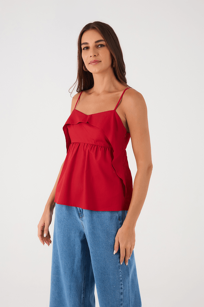 Red Encanto Layered Adjustable Straps Cotton Blouse_3
