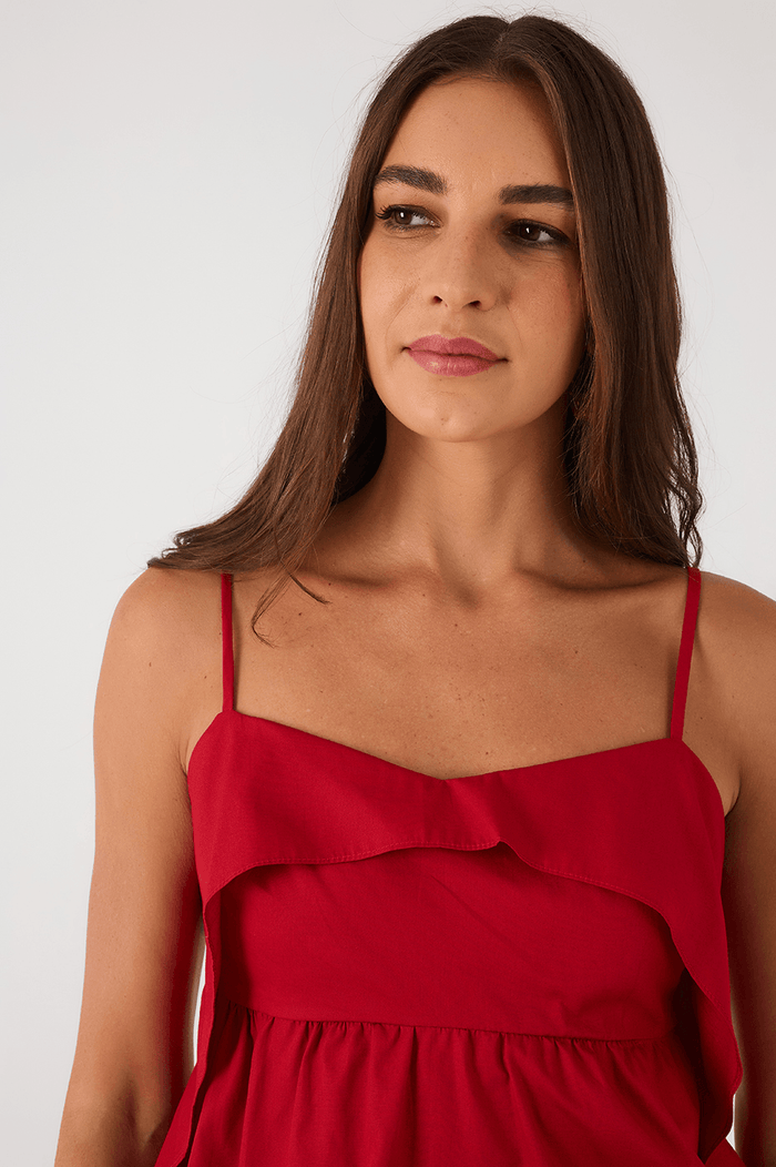 Red Encanto Layered Adjustable Straps Cotton Blouse_4