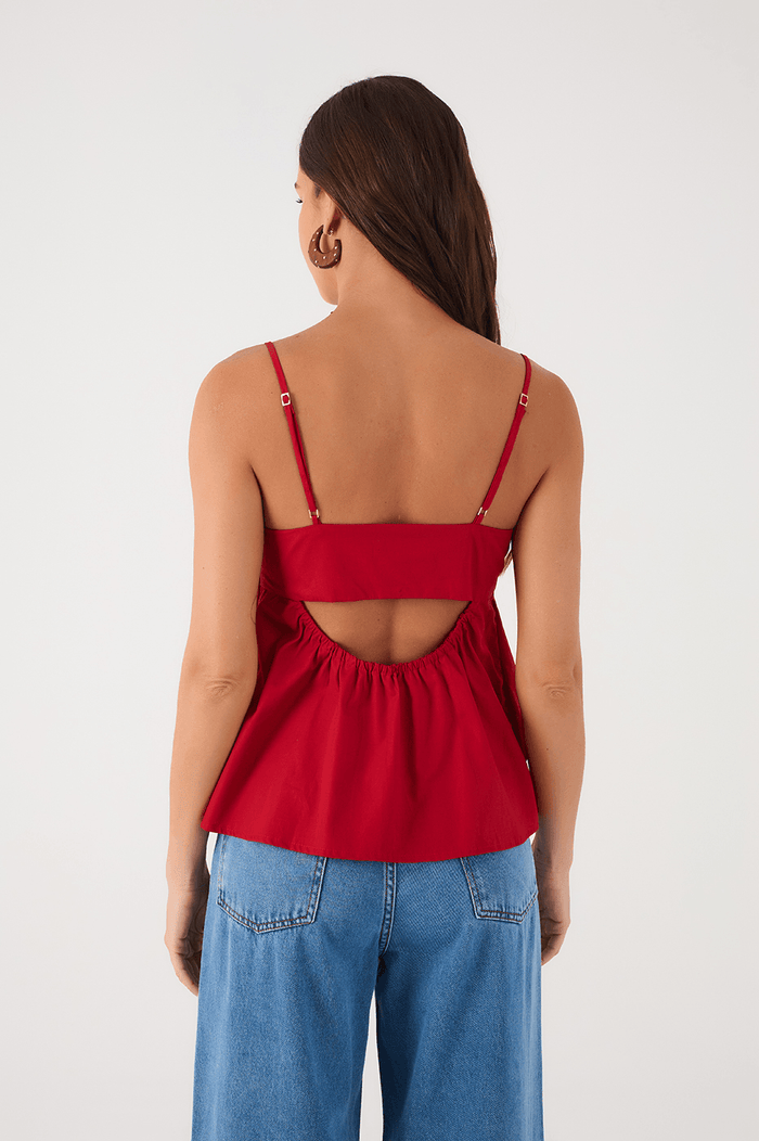 Red Encanto Layered Adjustable Straps Cotton Blouse_6