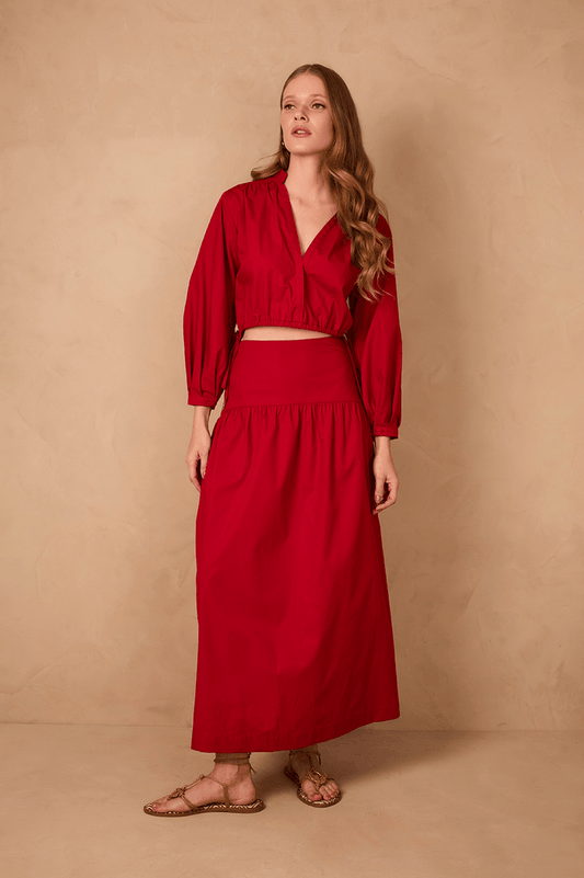 Red Encanto Two-in-One Set Cotton Maxi Dress_1