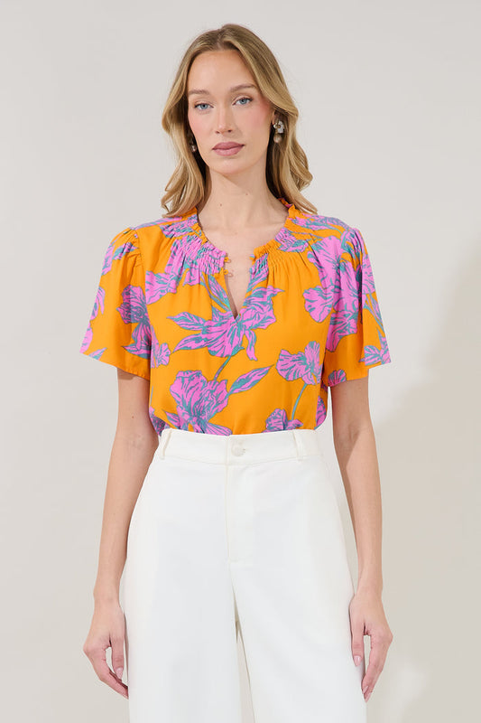 Regine Smocked Short Sleeve Top Floral