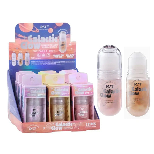 Romantic Beauty - Galactic Glow Roll-On Liquid Highlighter | Face & Body Shimmer (12pc Set)