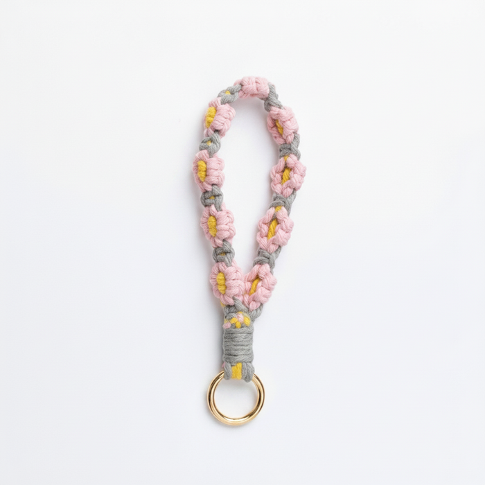 Rosette bag charm — wrist strap in pink | CRUX
