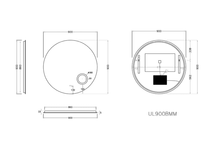 Round Backlit LED Bathroom Mirror With Magnifier 900*900mm