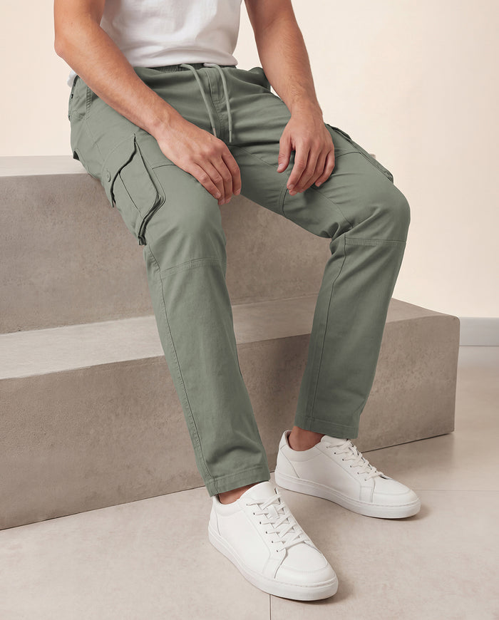 Sage Green Solid Cargo Pants For Men