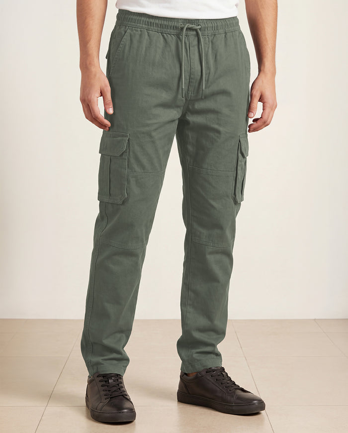 Sage Green Solid Cargo Pants For Men