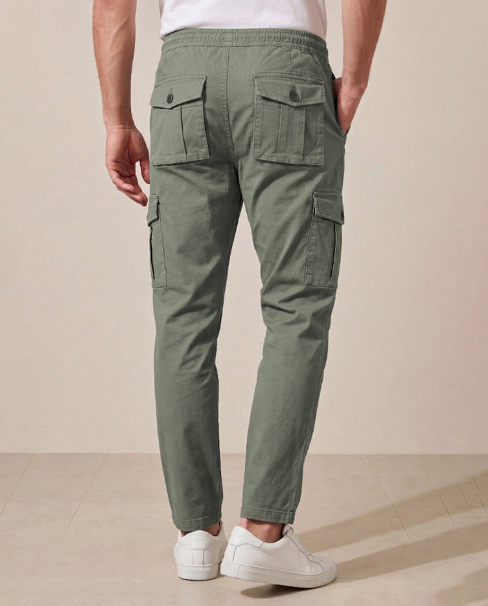 Sage Green Solid Cargo Pants For Men