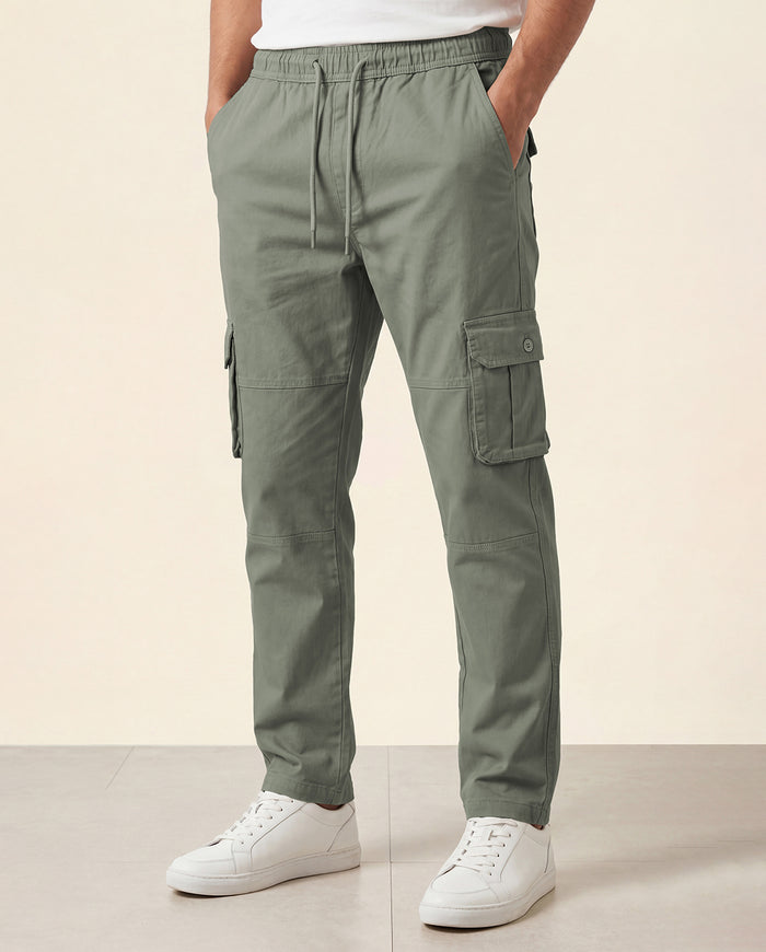 Sage Green Solid Cargo Pants For Men