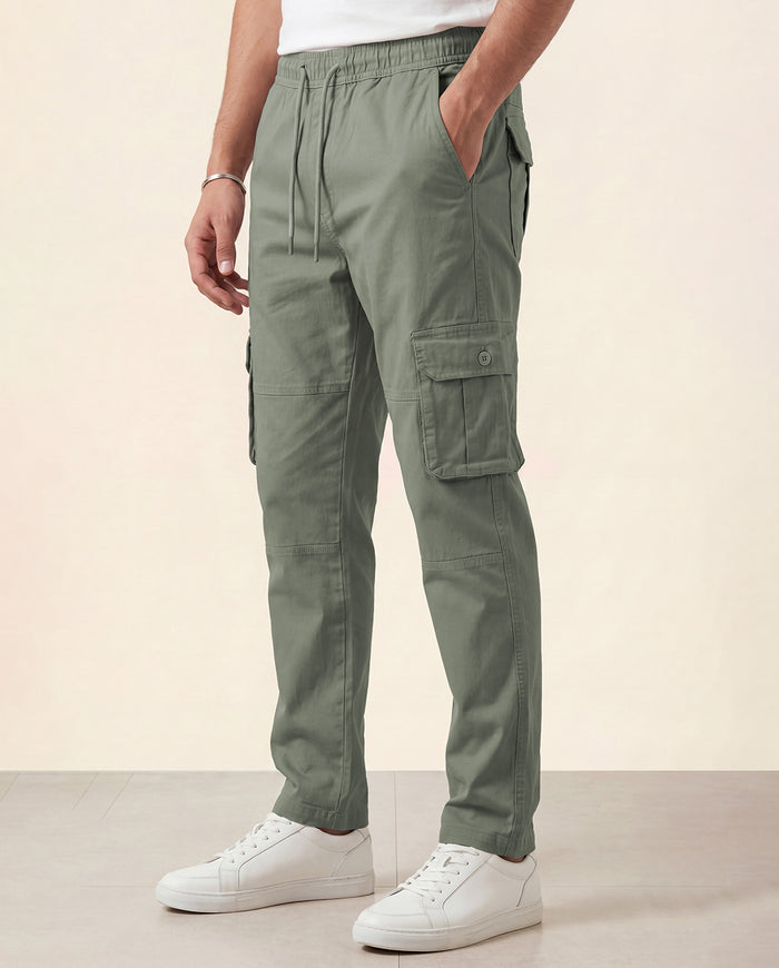 Sage Green Solid Cargo Pants For Men