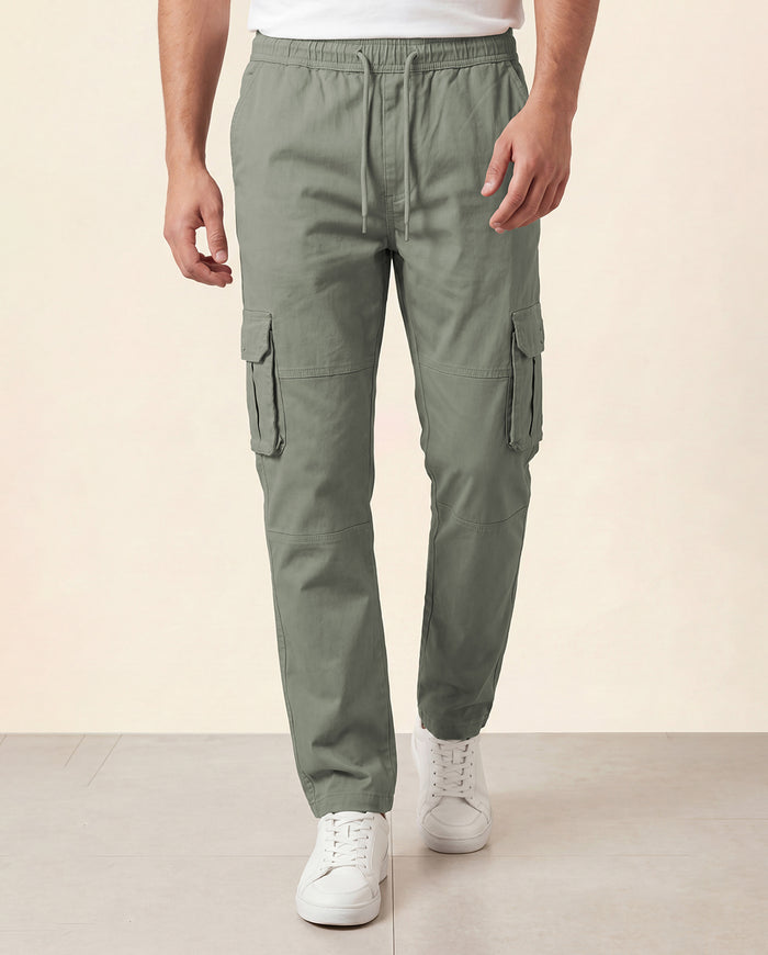 Sage Green Solid Cargo Pants For Men