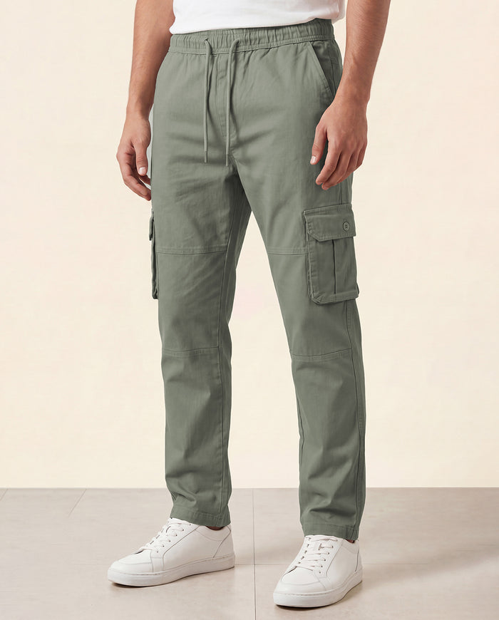 Sage Green Solid Cargo Pants For Men