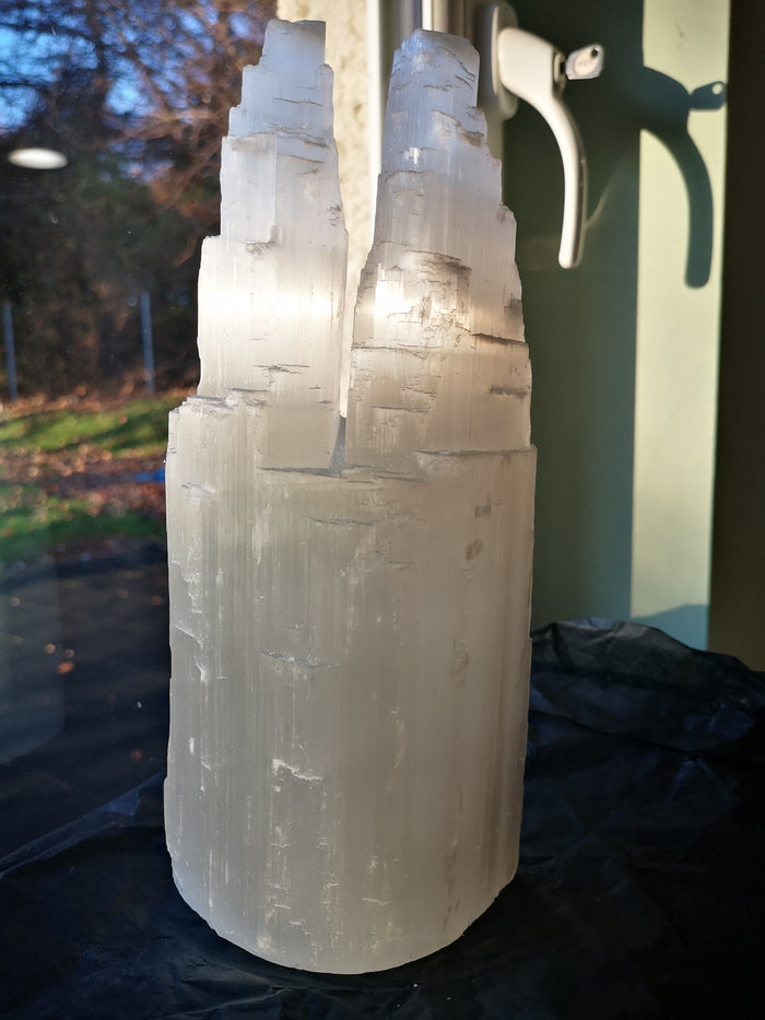 Earthstore® Selenite White Twin Peaked Tower Lamp (26cm≈10in and 40cm≈16in)