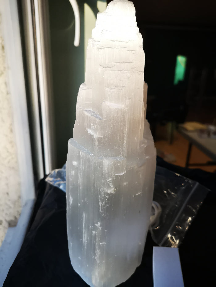 Earthstore® Selenite White Twin Peaked Tower Lamp (26cm≈10in and 40cm≈16in)