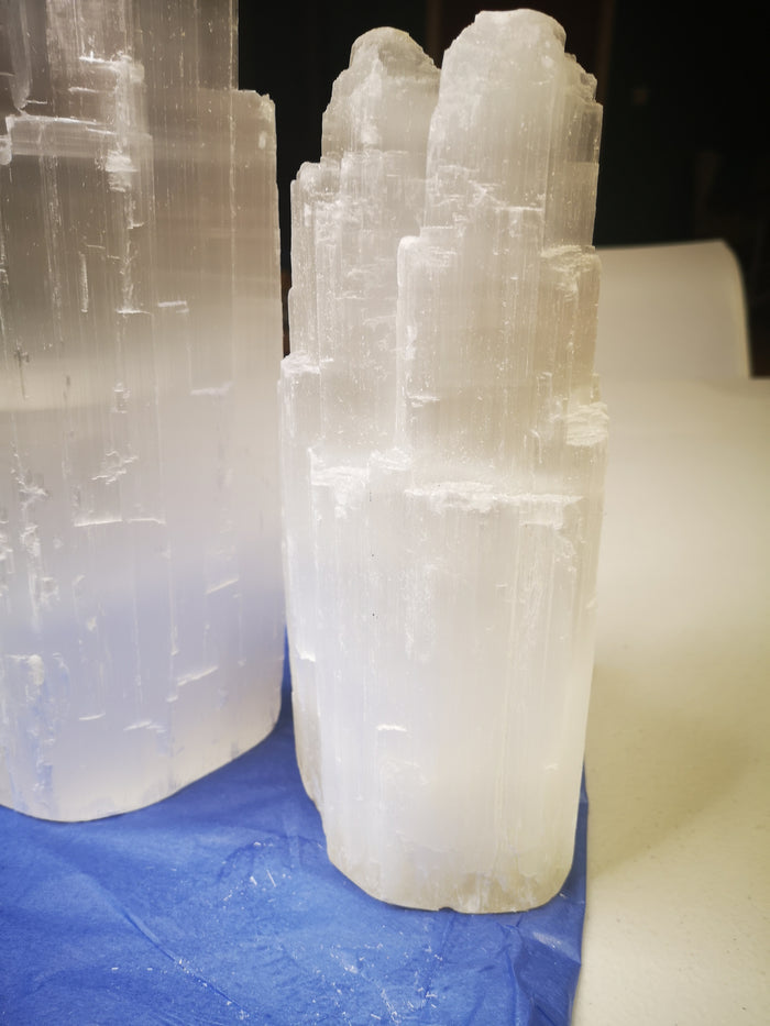 Earthstore® Selenite White Twin Peaked Tower Lamp (26cm≈10in and 40cm≈16in)