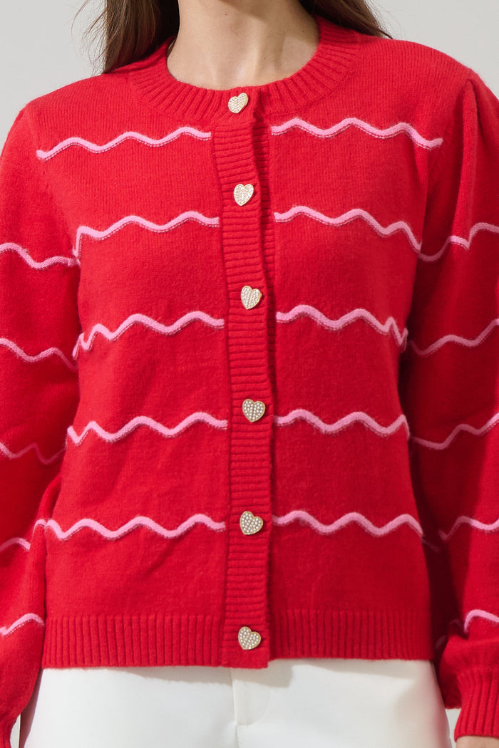 Seniry Wavy Stripe Balloon Sleeve Cardigan