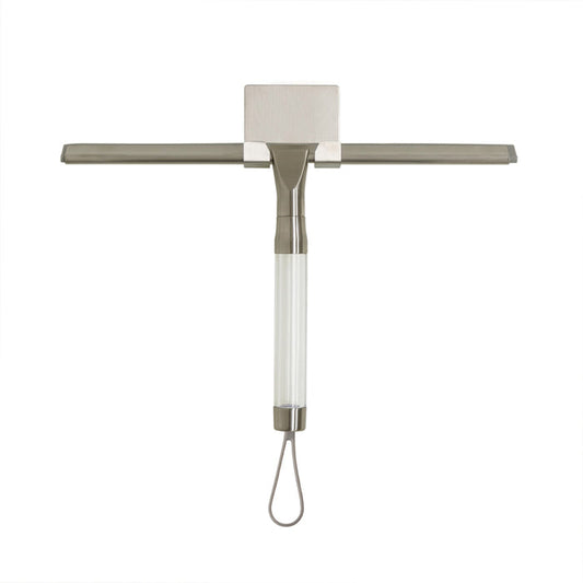 Zadro ZSQ112 705004423397 product photo front view, shower squeegee with silicone blade & wall mounting bracket in front of a white background