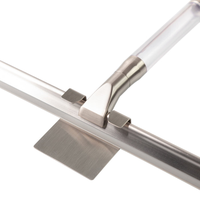 Zadro ZSQ112 705004423397 product photo close up of stainless steel wall mount, shower squeegee with silicone blade & wall mounting bracket in front of a white background