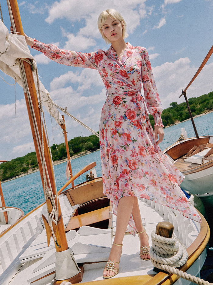 Silk Floral Asymmetric Hem Skirt