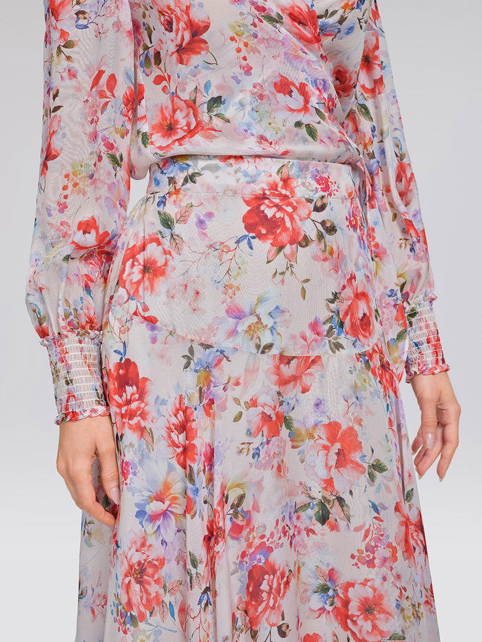Silk Floral Asymmetric Hem Skirt