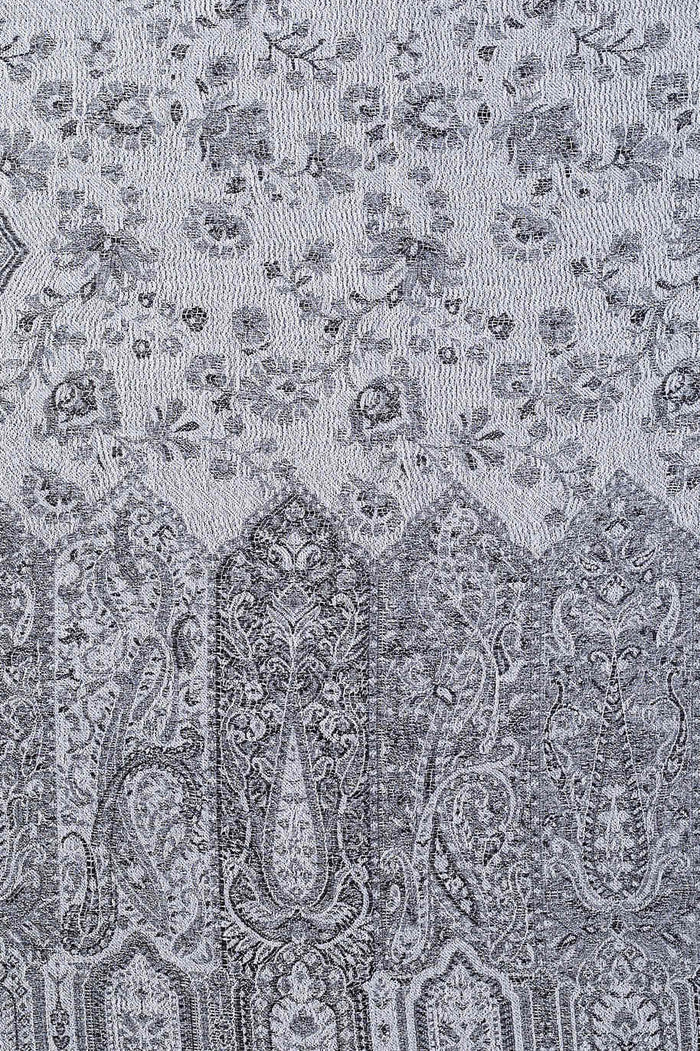 Silver grey paisley print scarf wrap by ivys, featuring intricate paisley patterns and lightweight fabric for versatile styling.