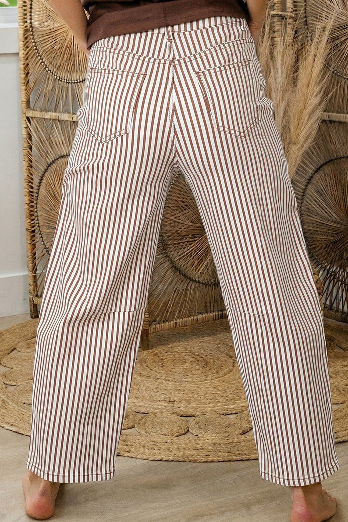 Sky Blue Stripe Casual Barrel Jeans