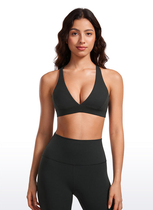 CRZ YOGA Women's Light Support Butterluxe Yoga Bra Strappy back V Neck Red Merlot
